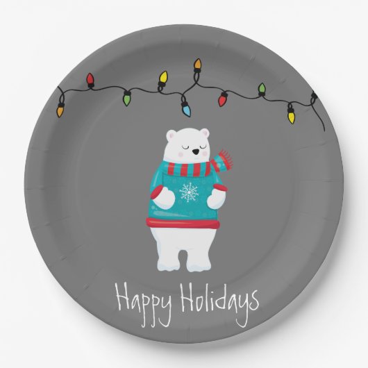 お洒落クリスマスポーラーベアホリデー ペーパープレート (正面)
