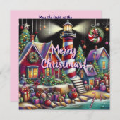 お洒落クリスマスライトハウスホリデーカード (正面/裏面)