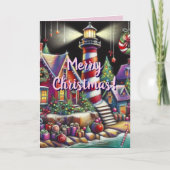 お洒落クリスマスライトハウスホリデーカード カード (正面)