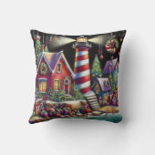 お洒落クリスマスライトハウスレッドピンクパープル クッション (裏面)