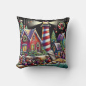 お洒落クリスマスライトハウスレッドピンクパープル クッション (正面)