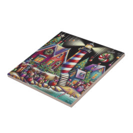 お洒落クリスマスライトハウスレッドピンクパープル タイル