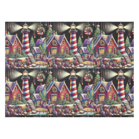 お洒落クリスマスライトハパーソナライズされたウス テーブルクロス (正面(横))