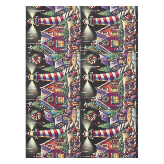 お洒落クリスマスライトハパーソナライズされたウス テーブルクロス (正面)