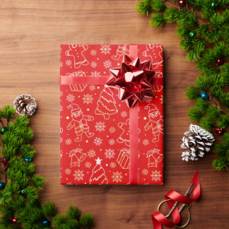 お洒落クリスマスラインアートラッピング紙 ラッピングペーパー