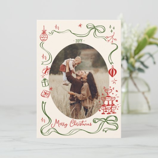 お洒落クリスマス写真コラージホリデーカード 案内状 (スタンド正面)