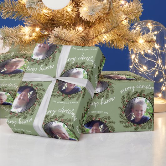 お洒落クリスマス写真 – 書道 – 枝 ラッピングペーパー (クリスマス)