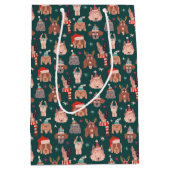 お洒落クリスマス犬のパターン緑 ミディアムペーパーバッグ (正面)