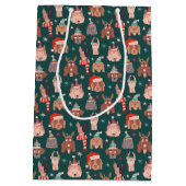 お洒落クリスマス犬のパターン緑 ミディアムペーパーバッグ (裏面)