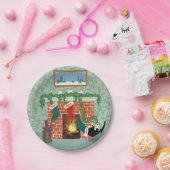 お洒落クリスマス猫とストッキングシーン ペーパープレート (パーティー)