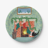 お洒落クリスマス猫とストッキングシーン ペーパープレート (正面)