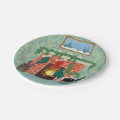 お洒落クリスマス猫とストッキングシーン ペーパープレート (アングル)