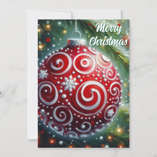 お洒落クリスマス装飾赤い白い渦巻き シーズンカード (正面)