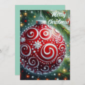 お洒落クリスマス装飾赤い白い渦巻き シーズンカード (正面/裏面)