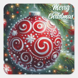 お洒落クリスマス装飾赤い白い渦巻き スクエアシール