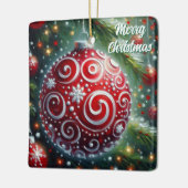 お洒落クリスマス装飾赤い白い渦巻き セラミックオーナメント (左)