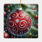 お洒落クリスマス装飾赤い白い渦巻き セラミックオーナメント (裏面)