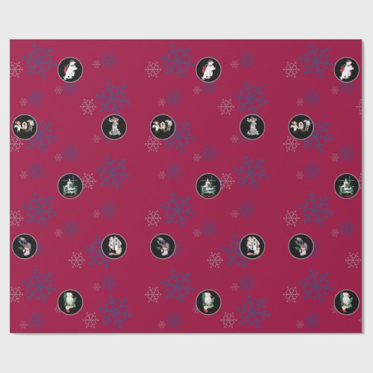 お洒落クリスマス野生動物コラージュ ラッピングペーパー (フラット)