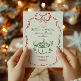 お洒落クリスマス・ディナー・パーティーグリーンとレッド シーズンカード