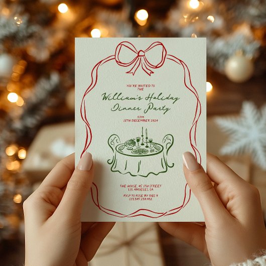 お洒落クリスマス・ディナー・パーティーグリーンとレッド シーズンカード