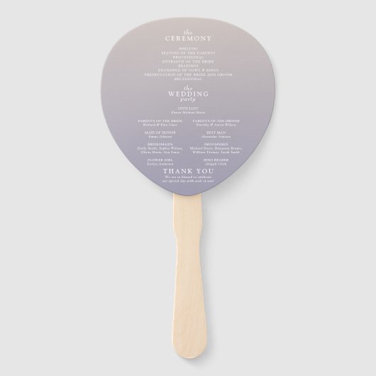 お洒落グラデーションパープルフローラ結婚式 プログラム ハンドファン (裏面)