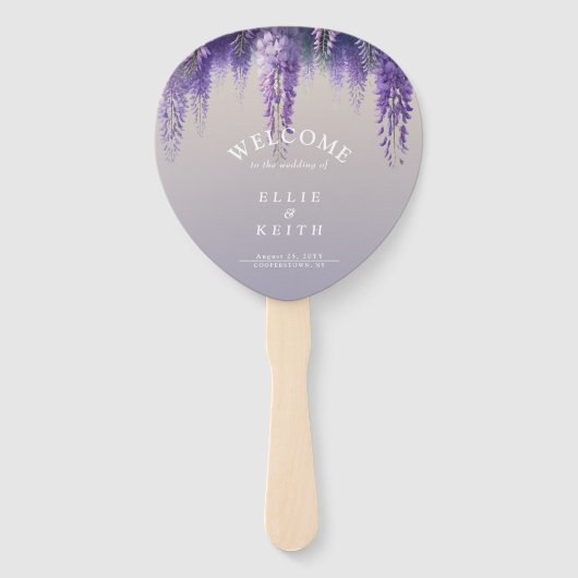 お洒落グラデーションパープルフローラ結婚式 プログラム ハンドファン (正面)