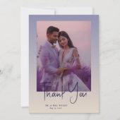 お洒落グラデーション紫のフローラ結婚写真 サンキューカード (正面)