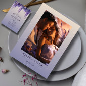 お洒落グラデーション紫のフローラ結婚写真 招待状