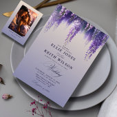 お洒落グラデーション紫のフローラ結婚写真 招待状