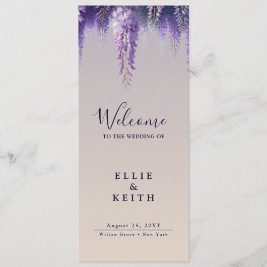 お洒落グラデーション紫フローラ結婚の プログラム (正面)