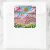 お洒落グリッターレインボー&ハートバルーン スクエアシール (バッグ)