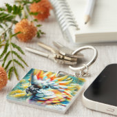 お洒落コカトゥーバードイエローポピーフローラ キーホルダー (正面右)