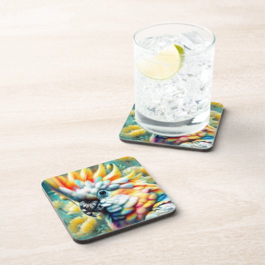 お洒落コカトゥーバードイエローポピーフローラ コースター (右側)