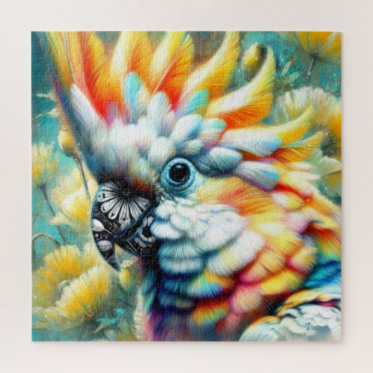 お洒落コカトゥーバードイエローポピーフローラ ジグソーパズル (縦)