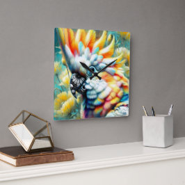 お洒落コカトゥーバードイエローポピーフローラ スクエア壁時計