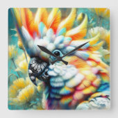 お洒落コカトゥーバードイエローポピーフローラ スクエア壁時計 (正面)