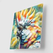 お洒落コカトゥーバードイエローポピーフローラ スクエア壁時計 (傾斜)