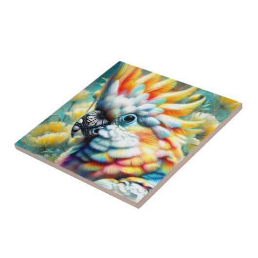 お洒落コカトゥーバードイエローポピーフローラ タイル (側面)