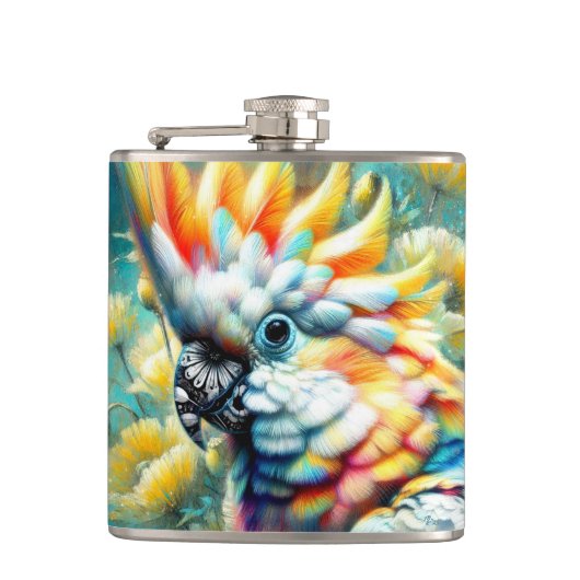 お洒落コカトゥーバードイエローポピーフローラ フラスク (正面)