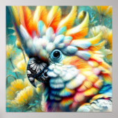 お洒落コカトゥーバードイエローポピーフローラ ポスター (正面)