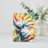 お洒落コカトゥーバードイエローポピーフローラ ポストカード (スタンド正面)