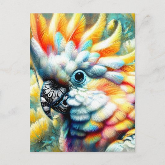 お洒落コカトゥーバードイエローポピーフローラ ポストカード (正面)