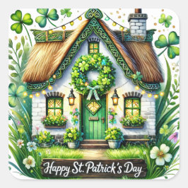 お洒落コテージフローライラストレーション スクエアシール