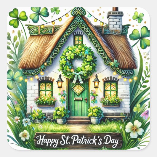 お洒落コテージフローライラストレーション スクエアシール (正面)