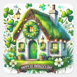 お洒落コテージSt patricks dayイラストレーション スクエアシール