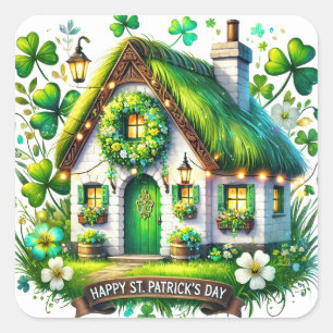 お洒落コテージSt patricks dayイラストレーション スクエアシール