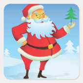 お洒落サンタクロースとミニクリスマスツリー スクエアシール (正面)
