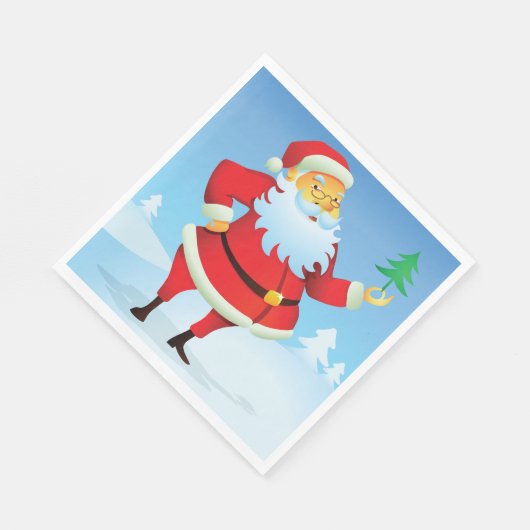お洒落サンタクロースとミニクリスマスツリー スタンダードランチョンナプキン (角)