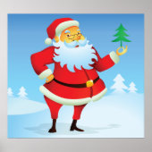 お洒落サンタクロースとミニクリスマスツリー ポスター (正面)