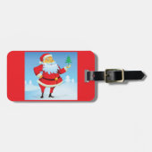 お洒落サンタクロースとミニクリスマスツリー ラゲッジタグ (正面横)